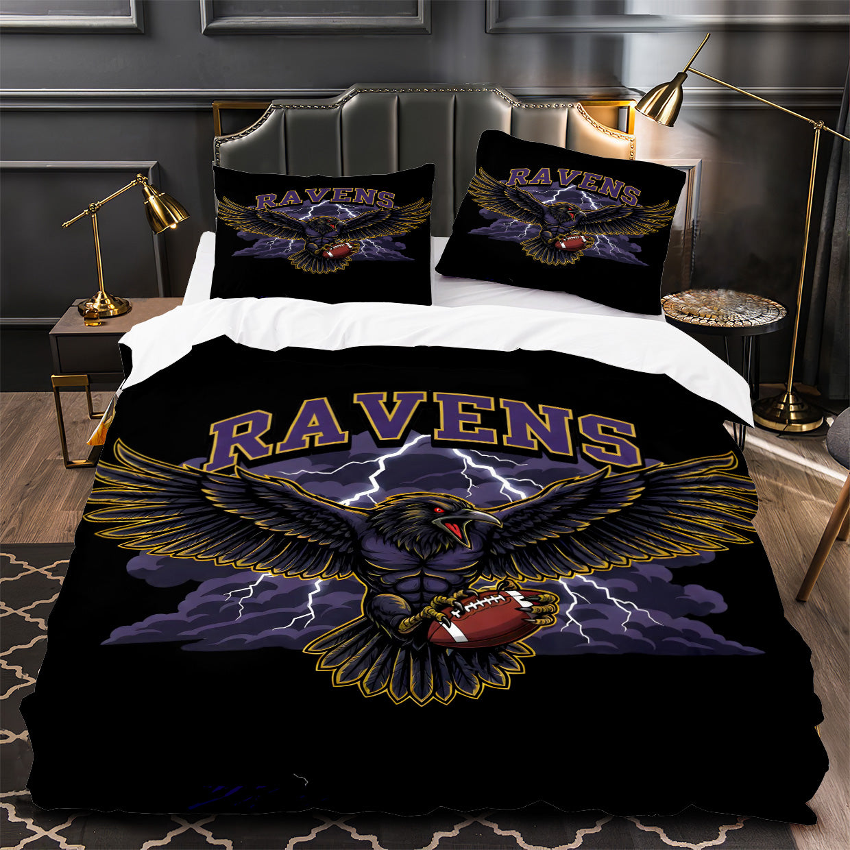 Baltimore Ravens Football Duvet Cover Quilt Case Pillowcase Bedding Set Without Filler