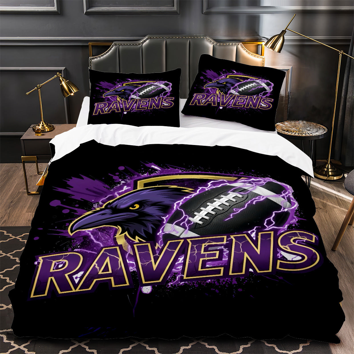 Baltimore Ravens Football Duvet Cover Quilt Case Pillowcase Bedding Set Without Filler