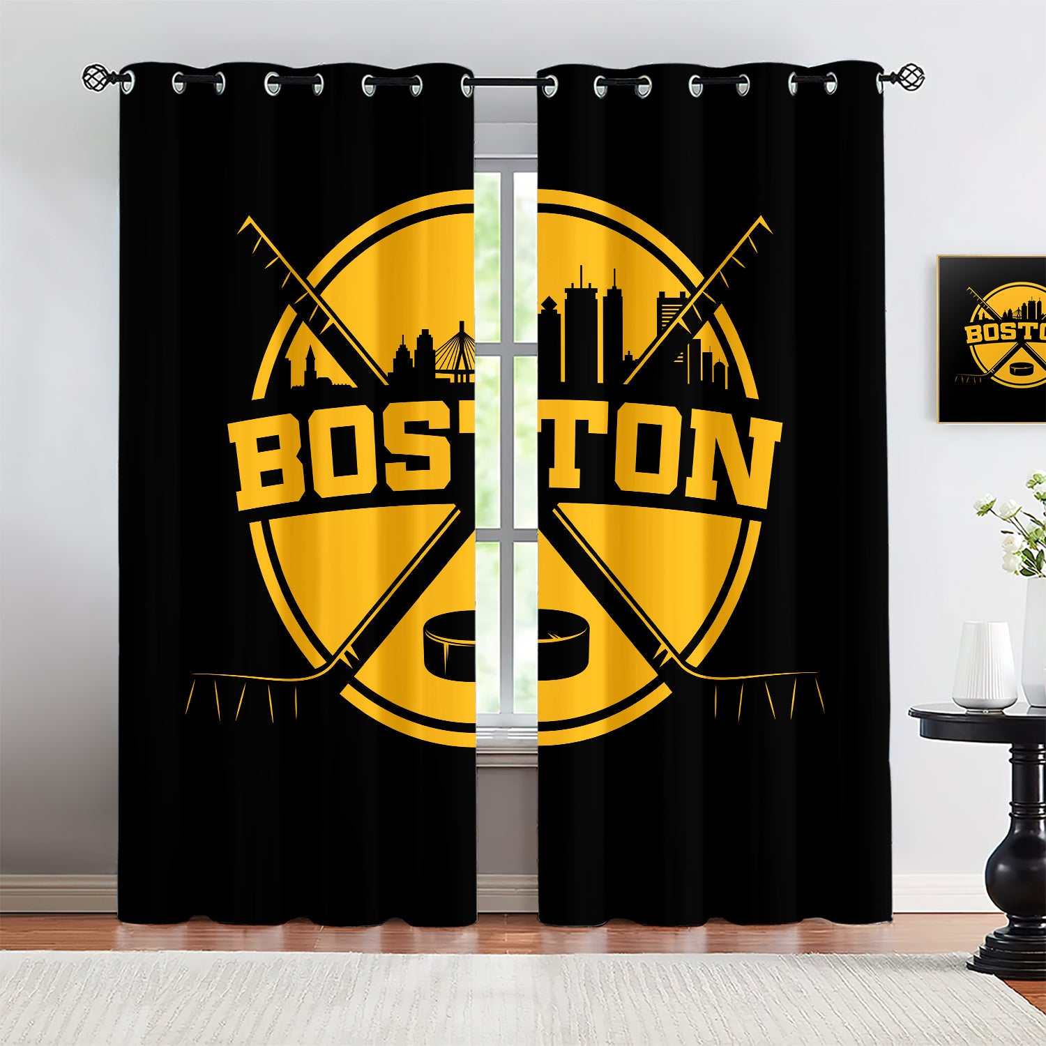Boston Bruins Blackout Curtains Drapes For Window Treatment Set