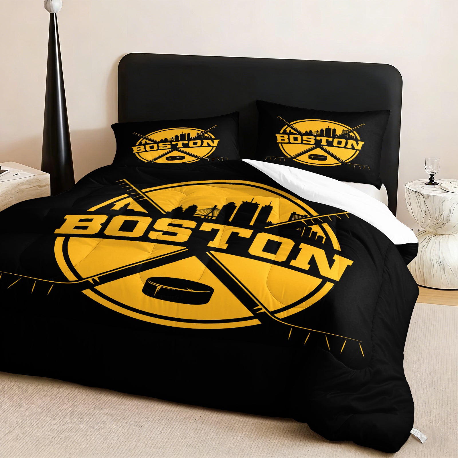 Boston Bruins Hockey League Comforter Pillowcase Sets Blanket All Season Reversible Quilted Duvet