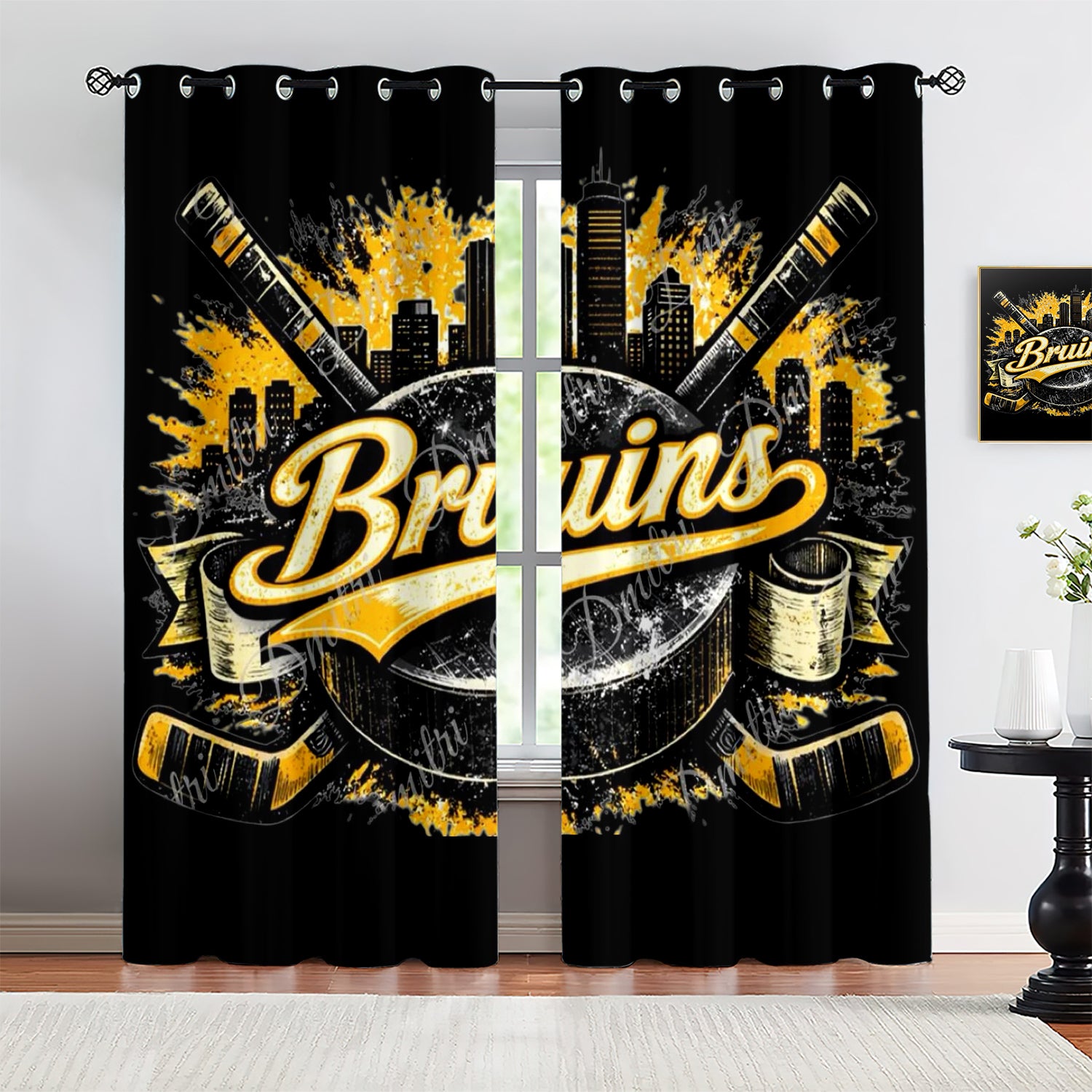 Boston Bruins Blackout Curtains Drapes For Window Treatment Set