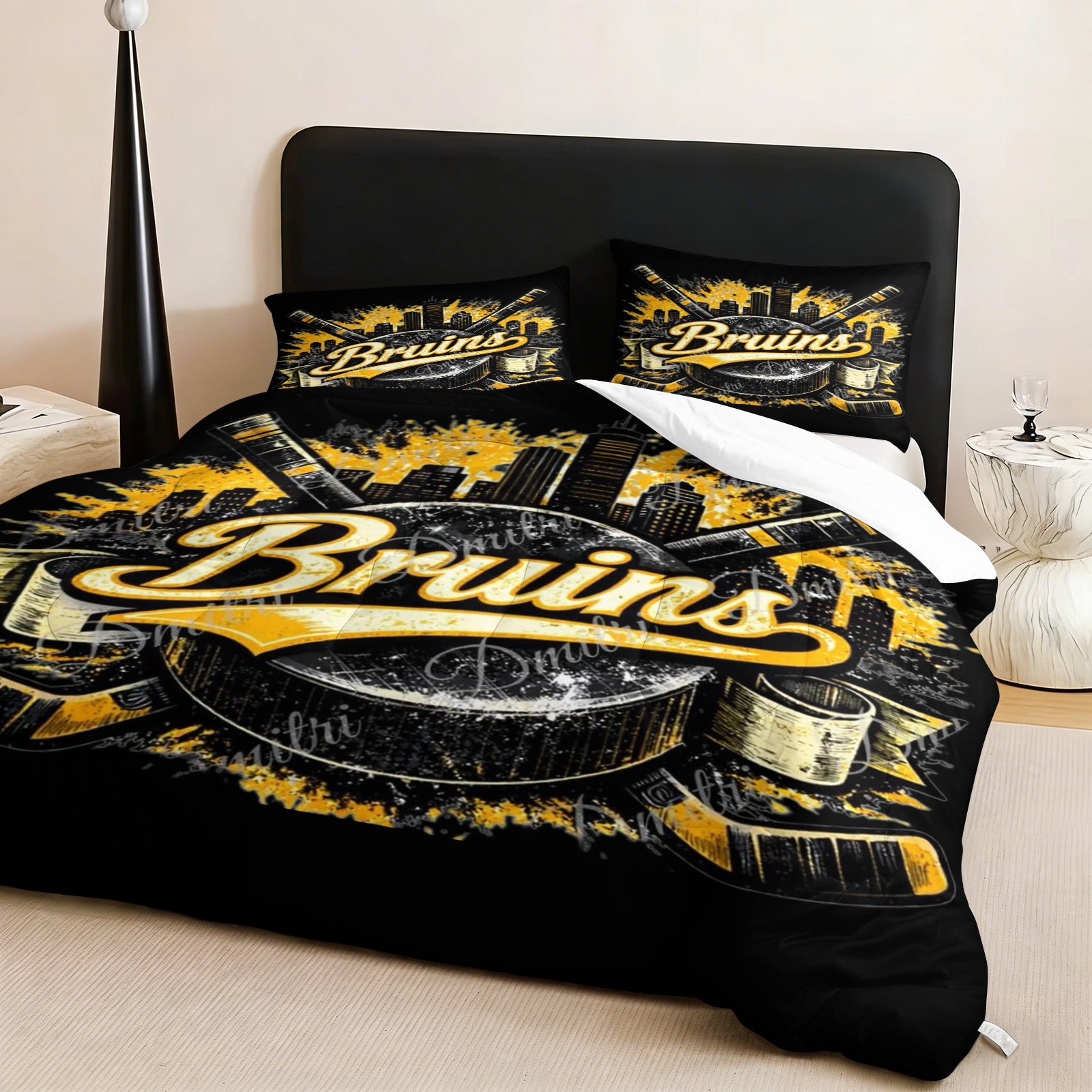 Boston Bruins Hockey League Comforter Pillowcase Sets Blanket All Season Reversible Quilted Duvet