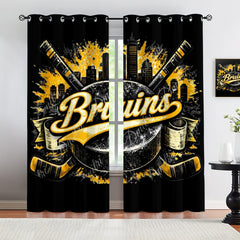 Boston Bruins Blackout Curtains Drapes For Window Treatment Set