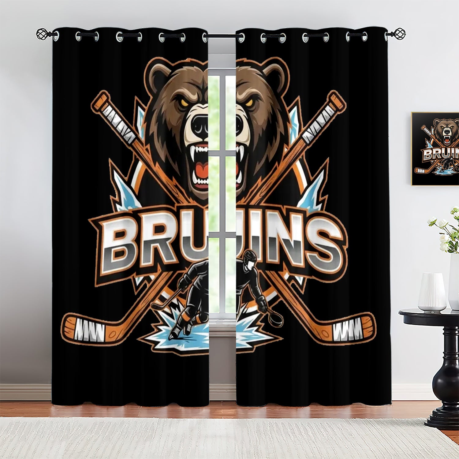 Boston Bruins Blackout Curtains Drapes For Window Treatment Set