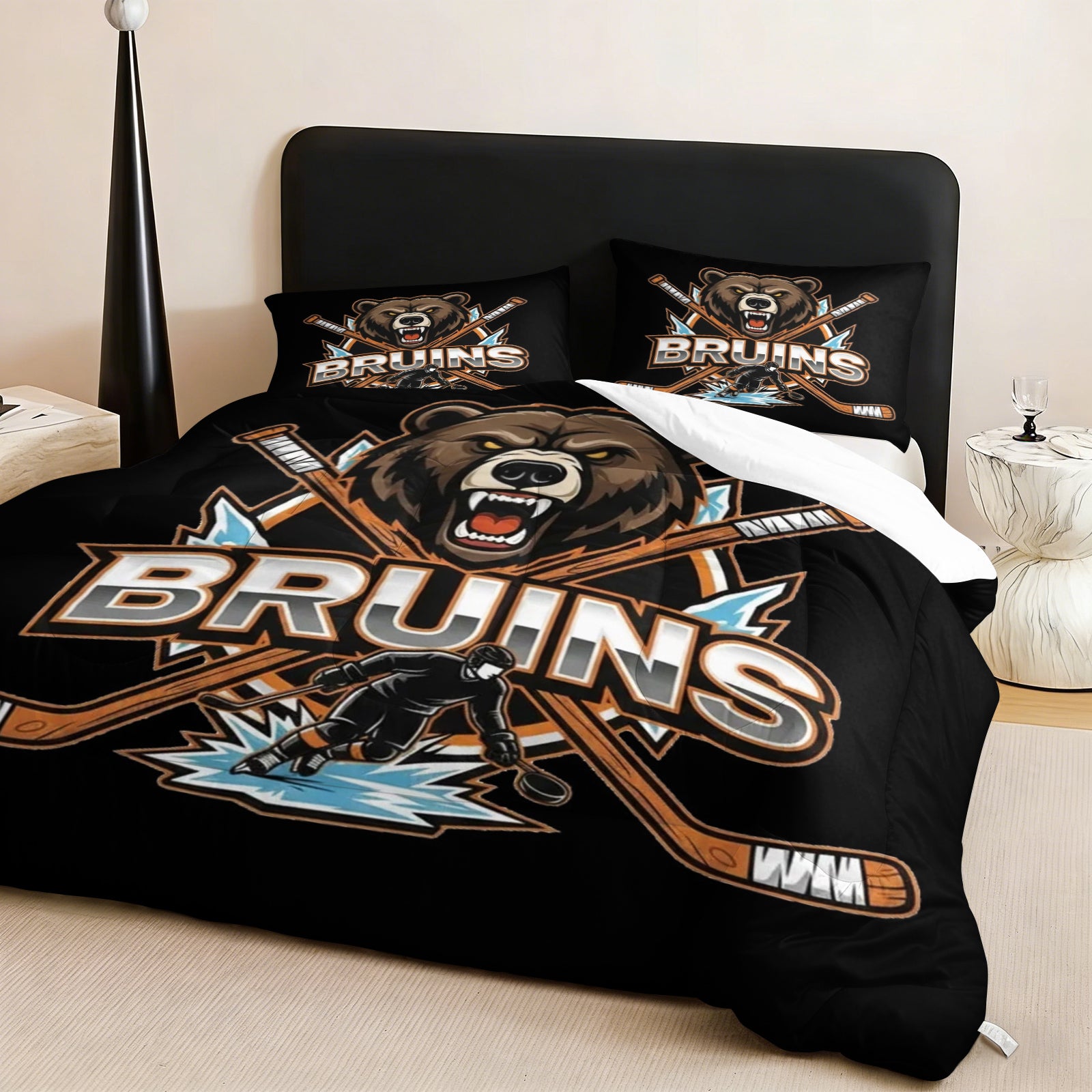 Boston Bruins Hockey League Comforter Pillowcase Sets Blanket All Season Reversible Quilted Duvet