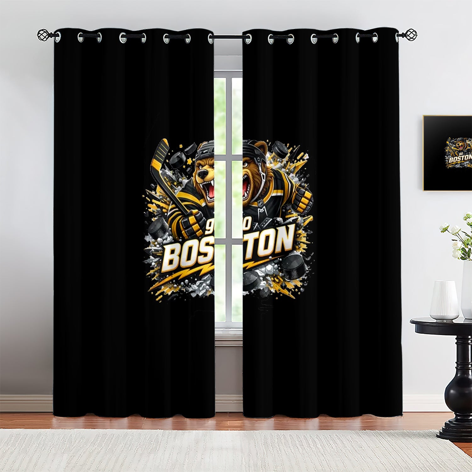 Boston Bruins Blackout Curtains Drapes For Window Treatment Set