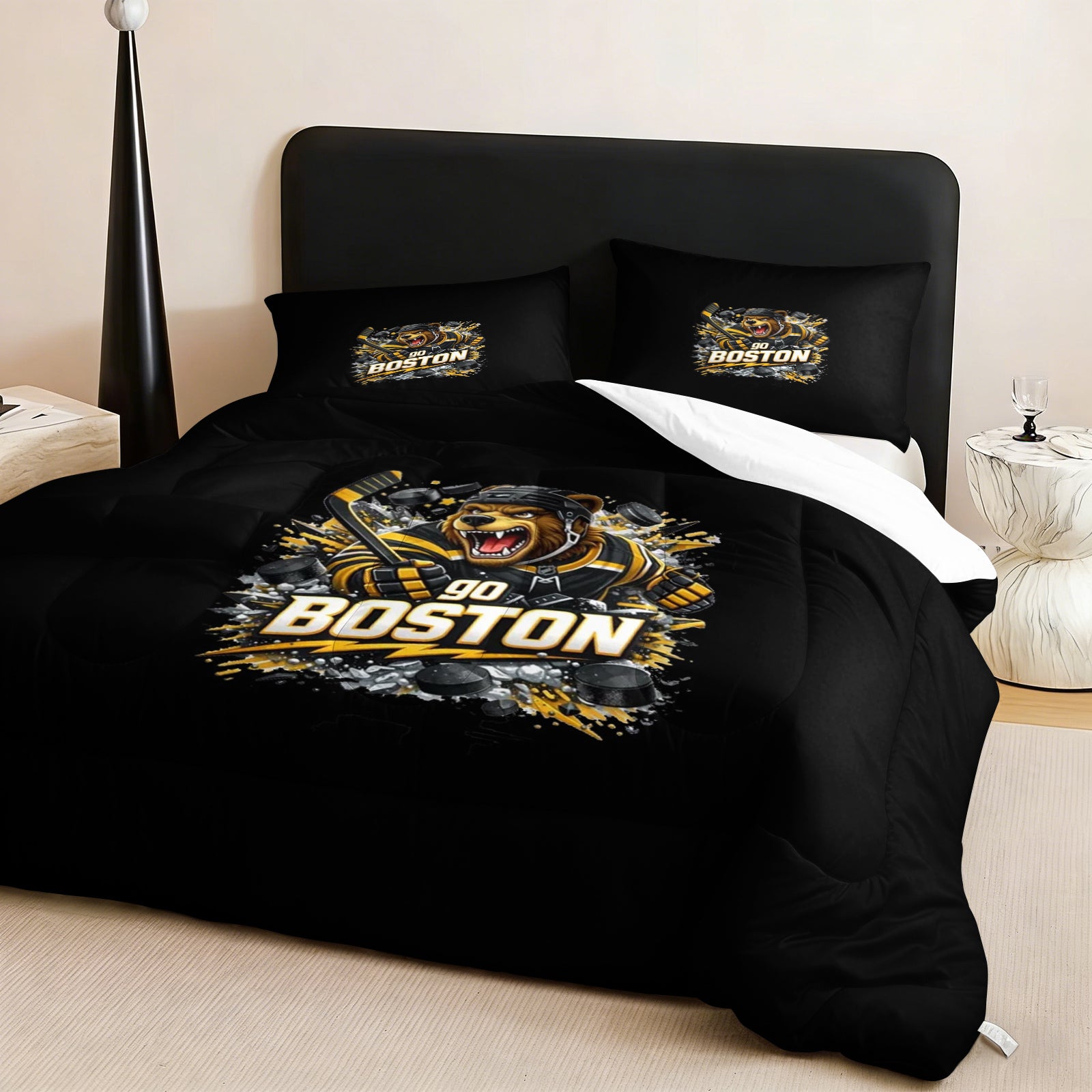 Boston Bruins Hockey League Comforter Pillowcase Sets Blanket All Season Reversible Quilted Duvet