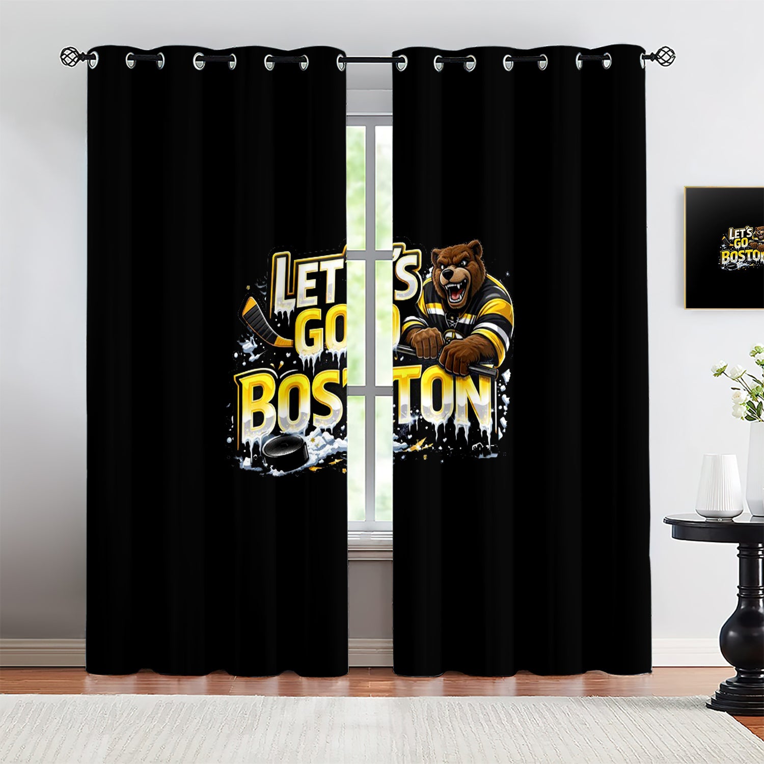 Boston Bruins Blackout Curtains Drapes For Window Treatment Set