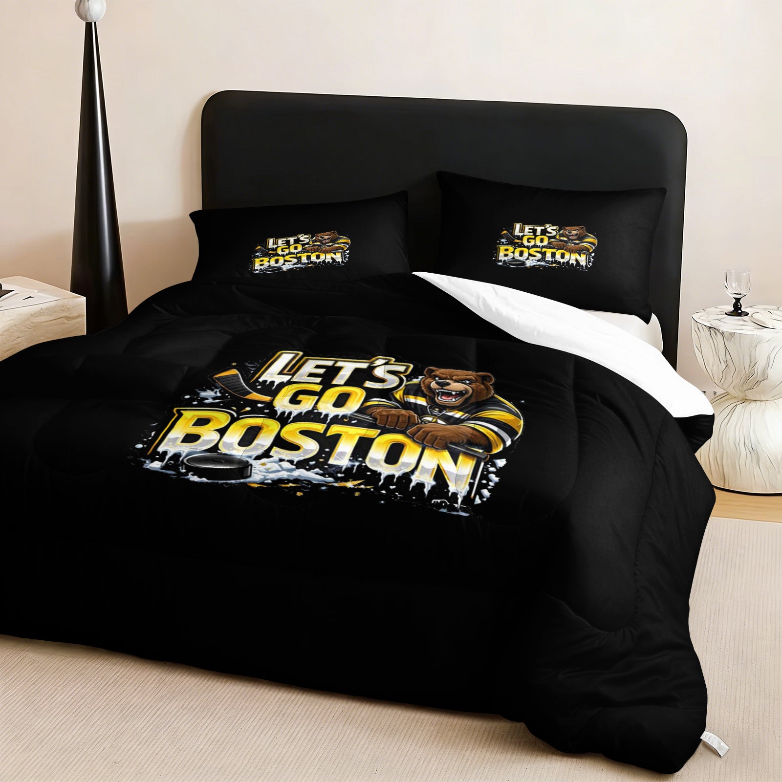 Boston Bruins Hockey League Comforter Pillowcase Sets Blanket All Season Reversible Quilted Duvet