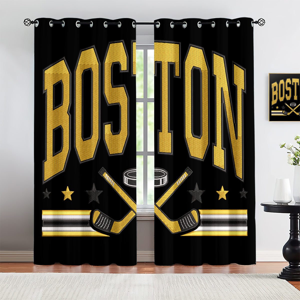 Boston Bruins Blackout Curtains Drapes For Window Treatment Set