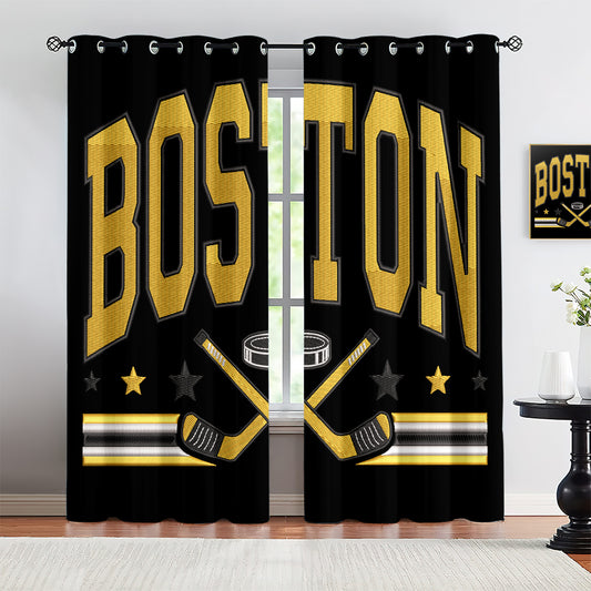 Boston Bruins Blackout Curtains Drapes For Window Treatment Set 1500