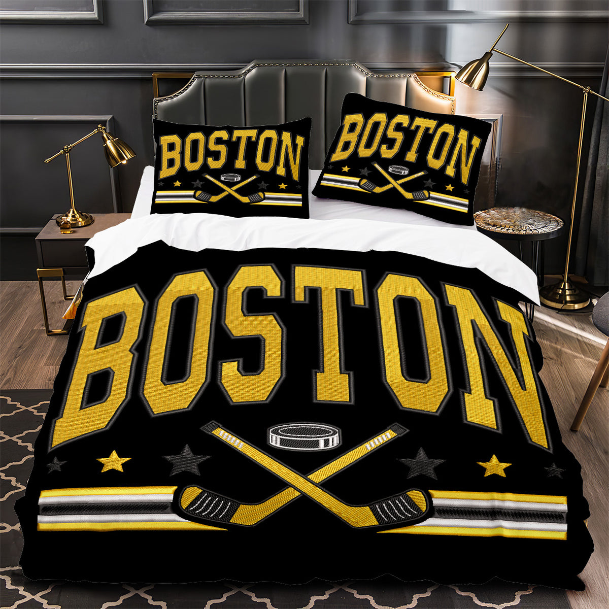 Boston Bruins Hockey Duvet Cover Quilt Case Pillowcase Bedding Set Without Filler