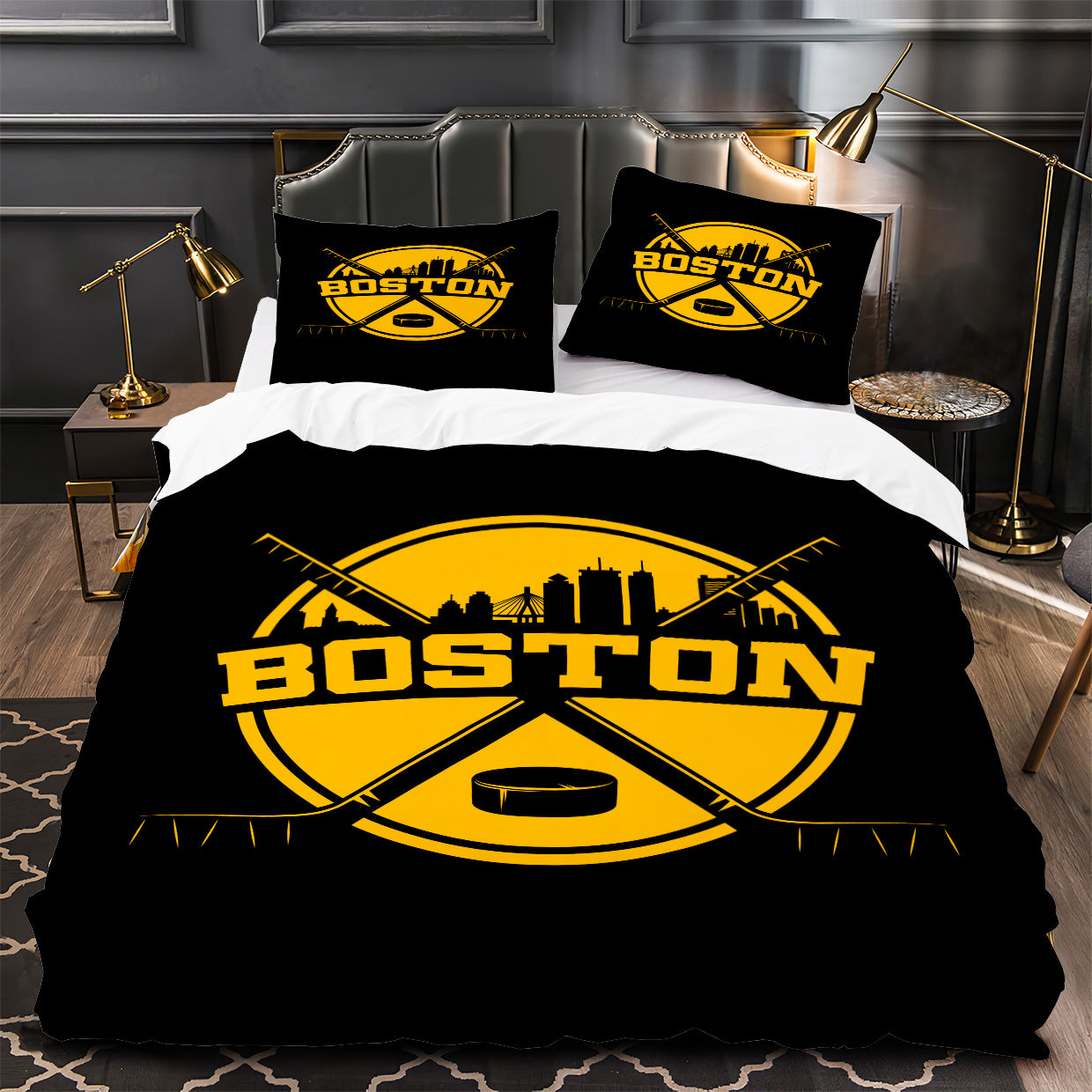 Boston Bruins Hockey Duvet Cover Quilt Case Pillowcase Bedding Set Without Filler