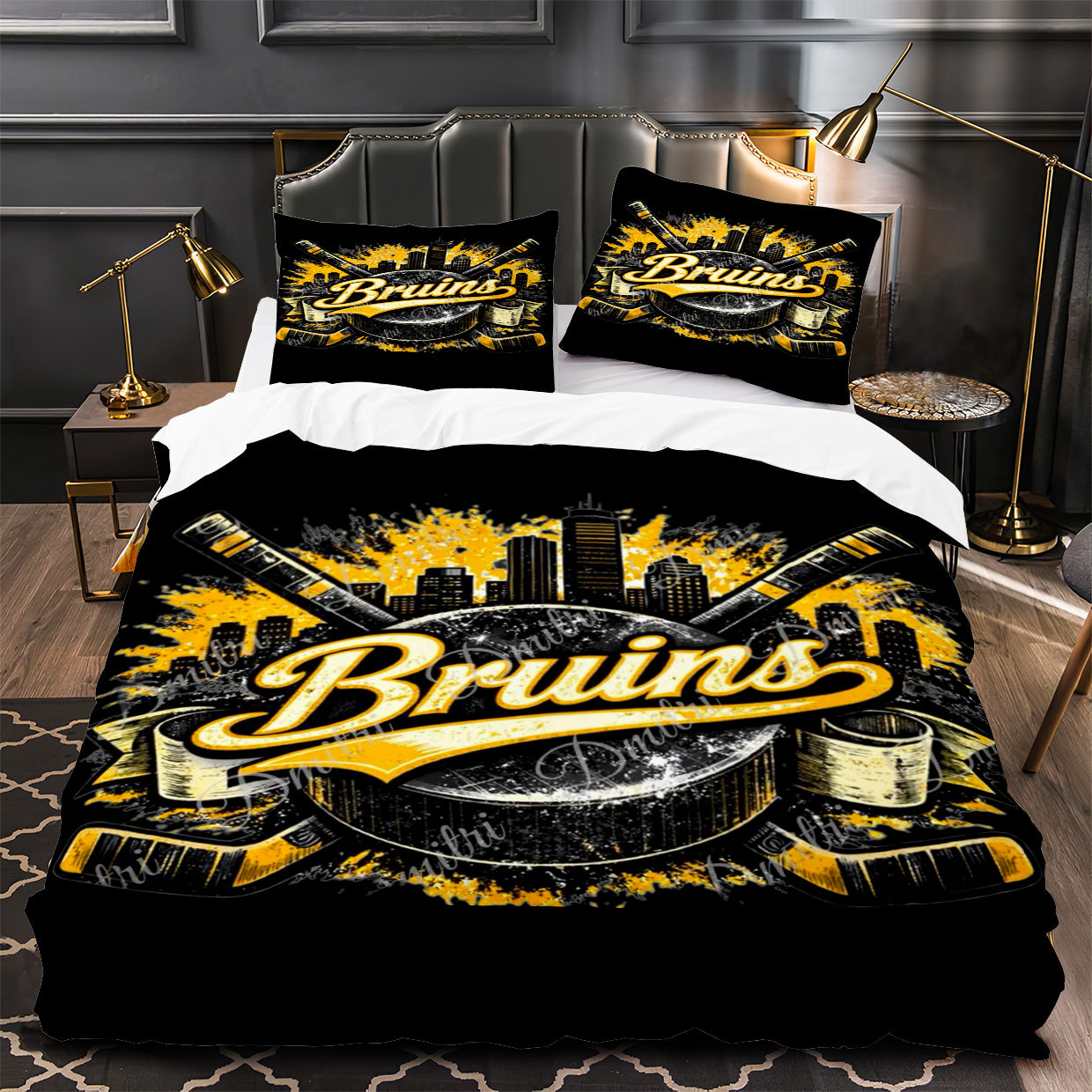 Boston Bruins Hockey Duvet Cover Quilt Case Pillowcase Bedding Set Without Filler