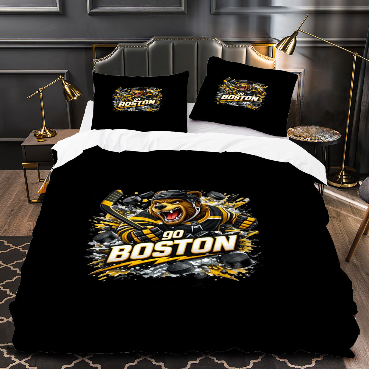 Boston Bruins Hockey Duvet Cover Quilt Case Pillowcase Bedding Set Without Filler