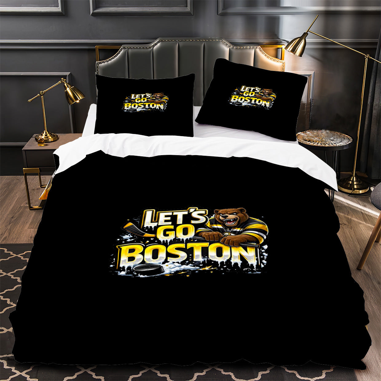 Boston Bruins Hockey Duvet Cover Quilt Case Pillowcase Bedding Set Without Filler