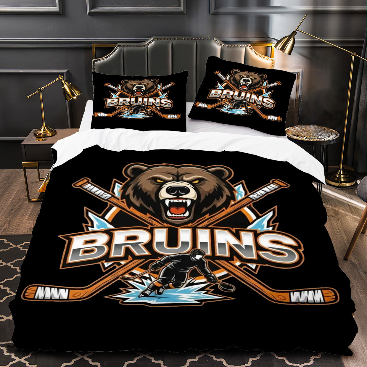 Boston Bruins Hockey Duvet Cover Quilt Case Pillowcase Bedding Set Without Filler