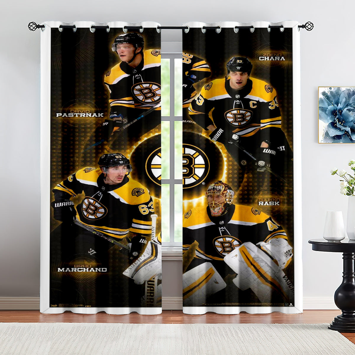 Boston Bruins Hockey League Blackout Curtains Drapes For Window Treatment Set