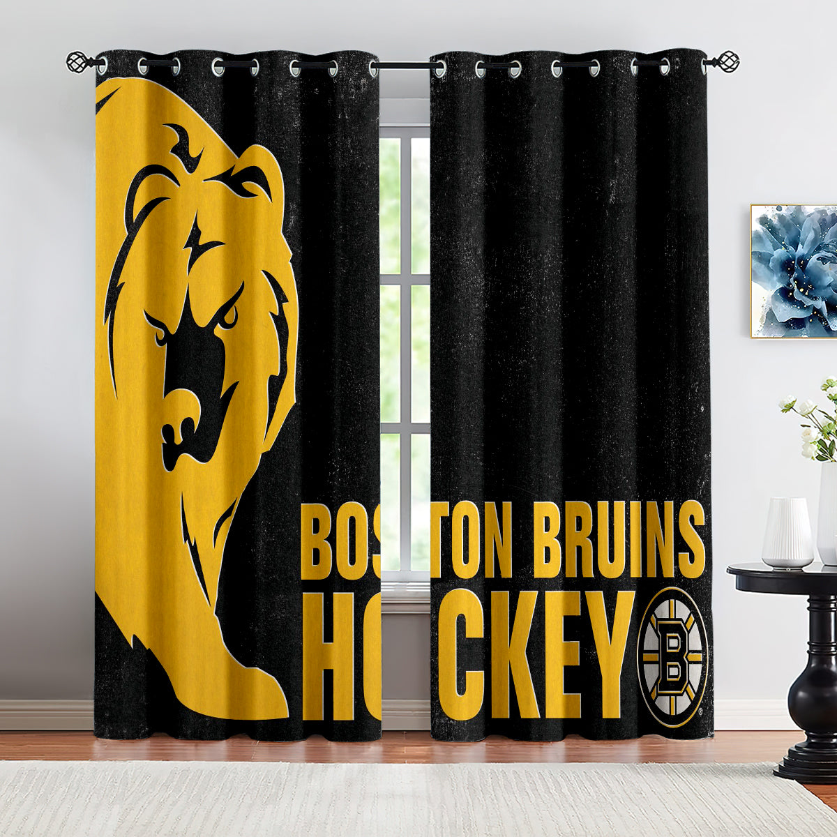 Boston Bruins Hockey League Blackout Curtains Drapes For Window Treatment Set