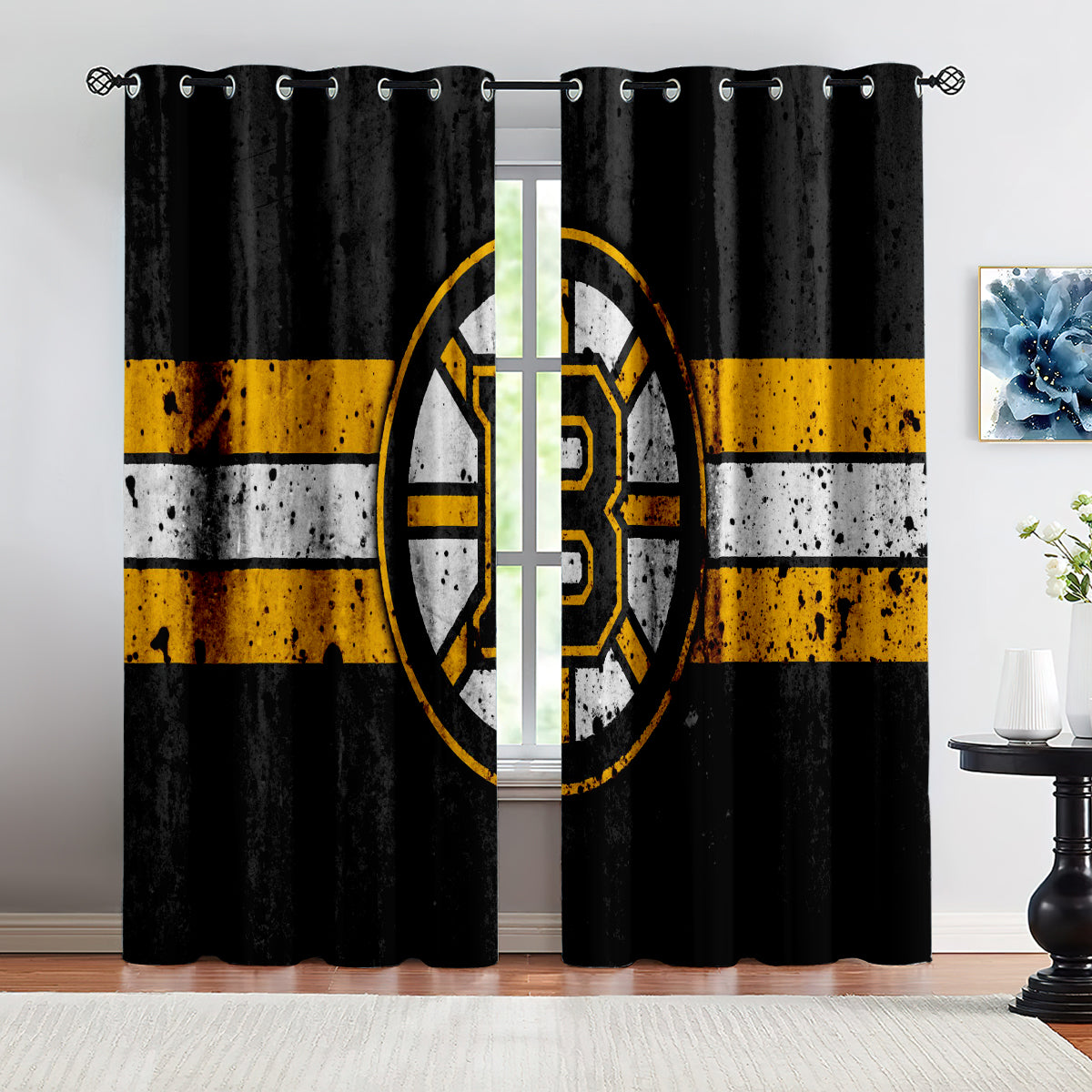 Boston Bruins Hockey League Blackout Curtains Drapes For Window Treatment Set