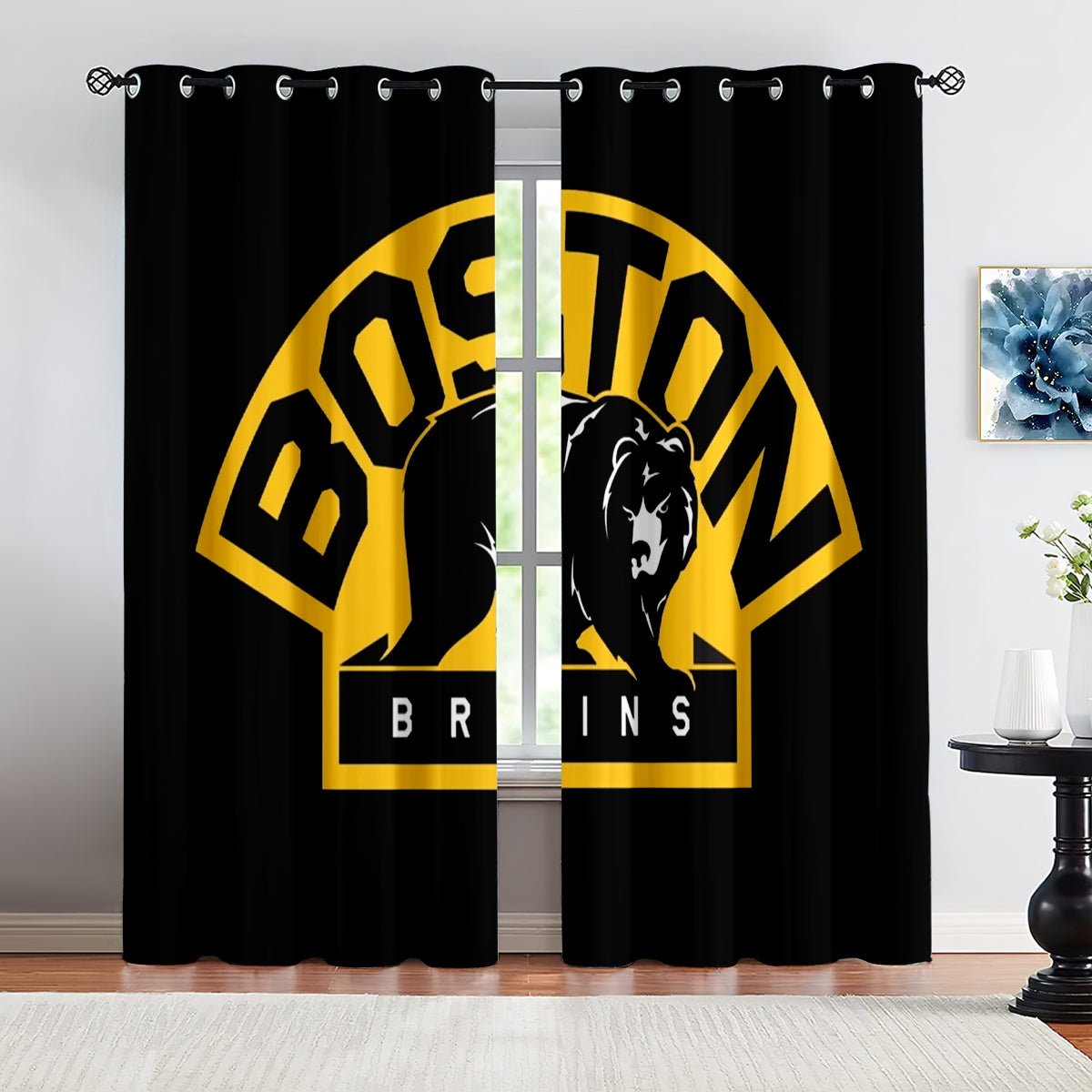 Boston Bruins Hockey League Blackout Curtains Drapes For Window Treatment Set