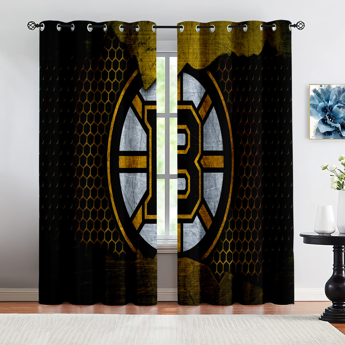 Boston Bruins Hockey League Blackout Curtains Drapes For Window Treatment Set