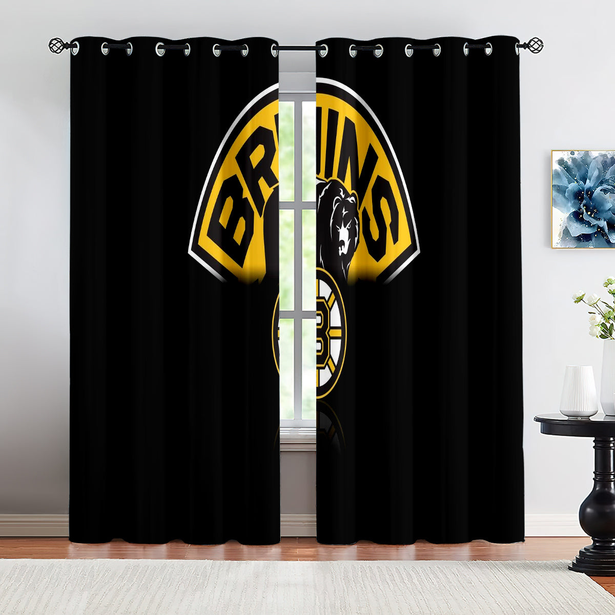 Boston Bruins Hockey League Blackout Curtains Drapes For Window Treatment Set