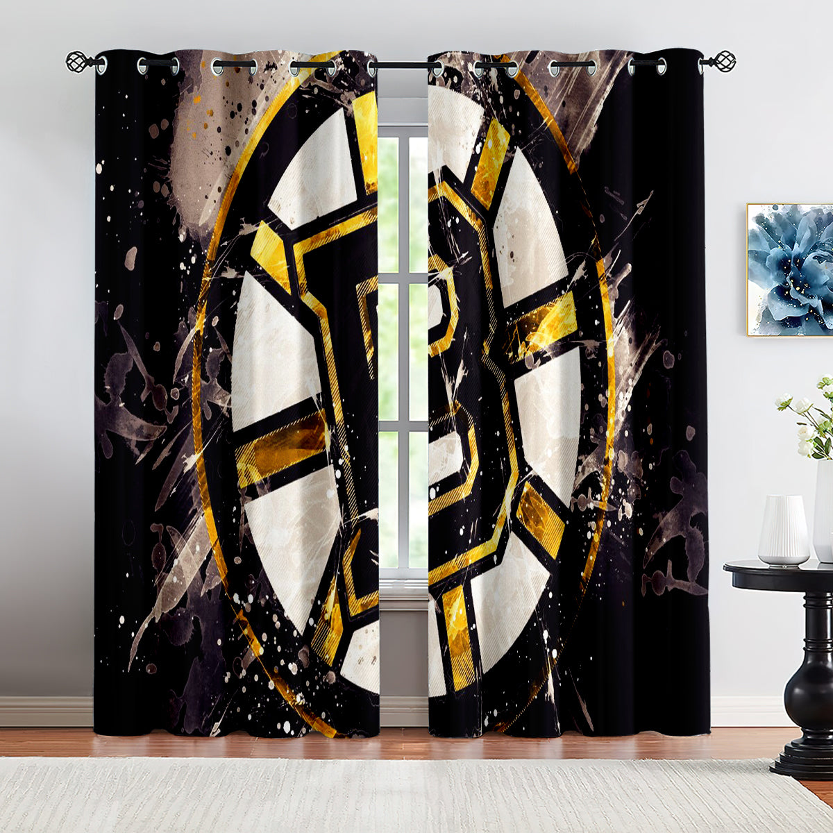 Boston Bruins Hockey League Blackout Curtains Drapes For Window Treatment Set