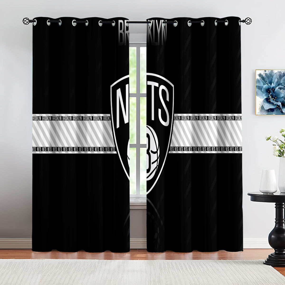 Brooklyn Basketball Nets Blackout Curtains Drapes For Window Treatment Set