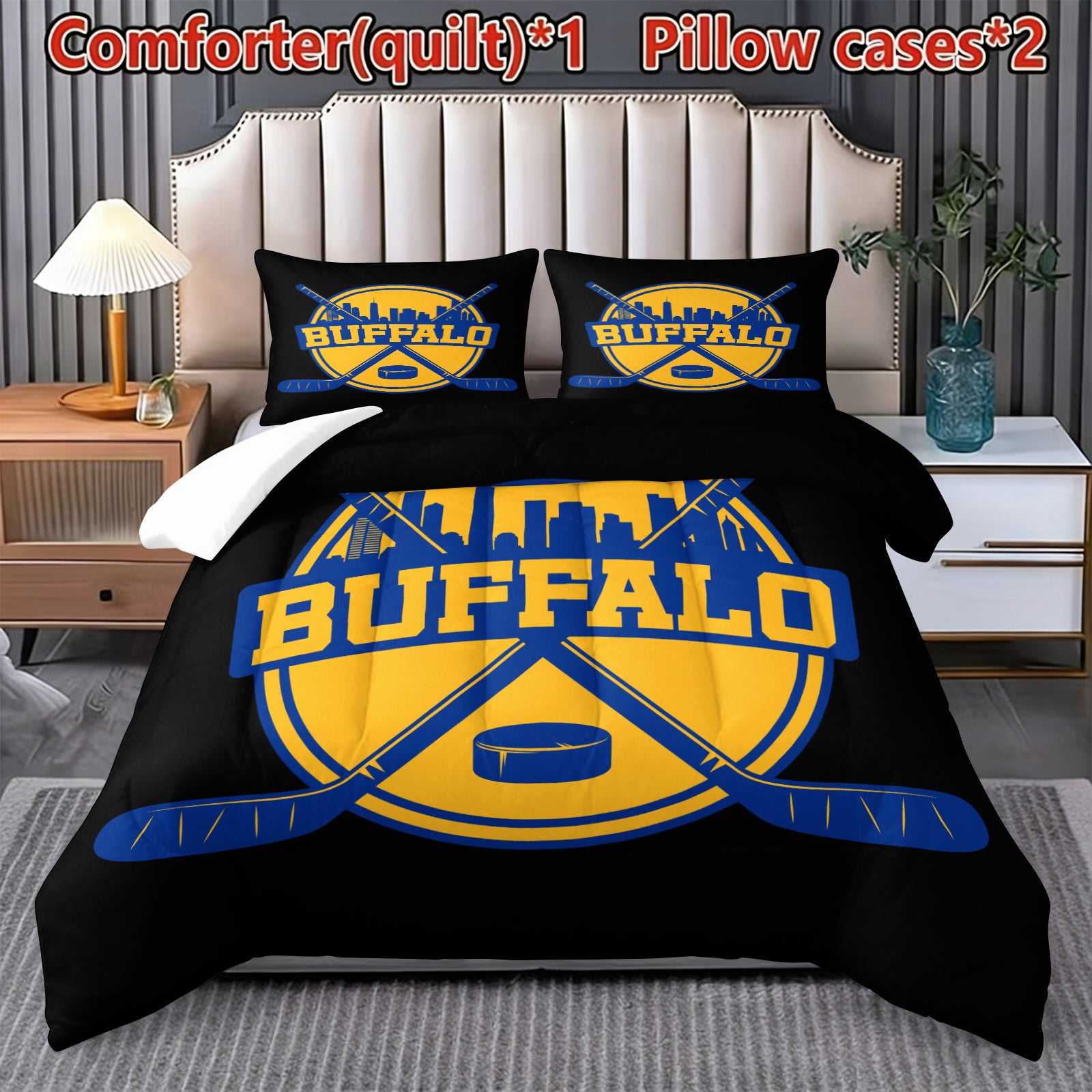 Buffalo Sabres Hockey League Comforter Pillowcase Sets Blanket All Season Reversible Quilted Duvet