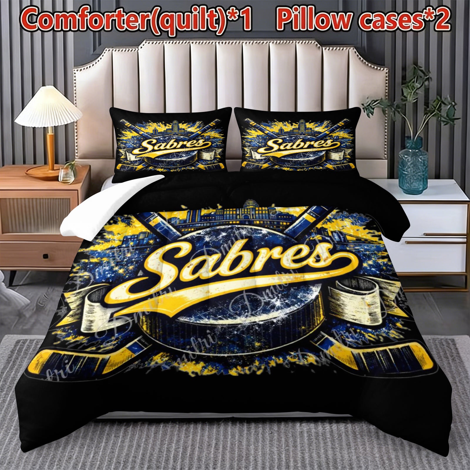 Buffalo Sabres Hockey League Comforter Pillowcase Sets Blanket All Season Reversible Quilted Duvet