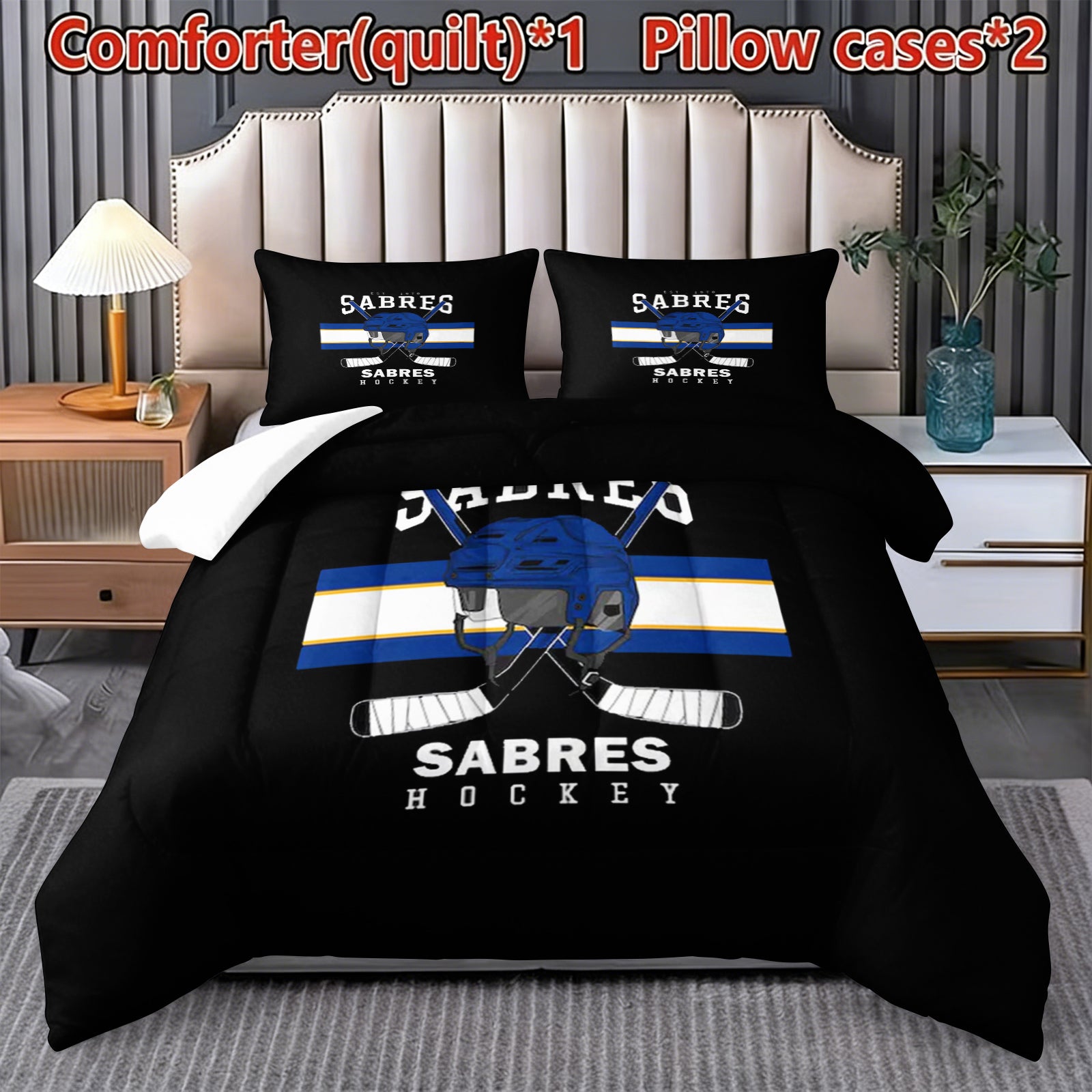 Buffalo Sabres Hockey League Comforter Pillowcase Sets Blanket All Season Reversible Quilted Duvet