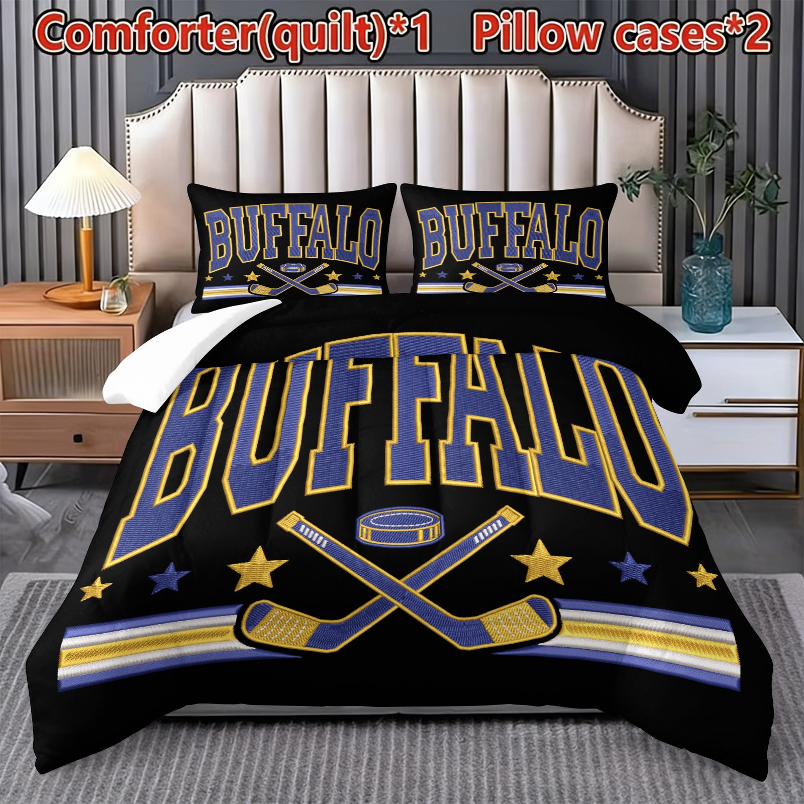 Buffalo Sabres Hockey League Comforter Pillowcase Sets Blanket All Season Reversible Quilted Duvet
