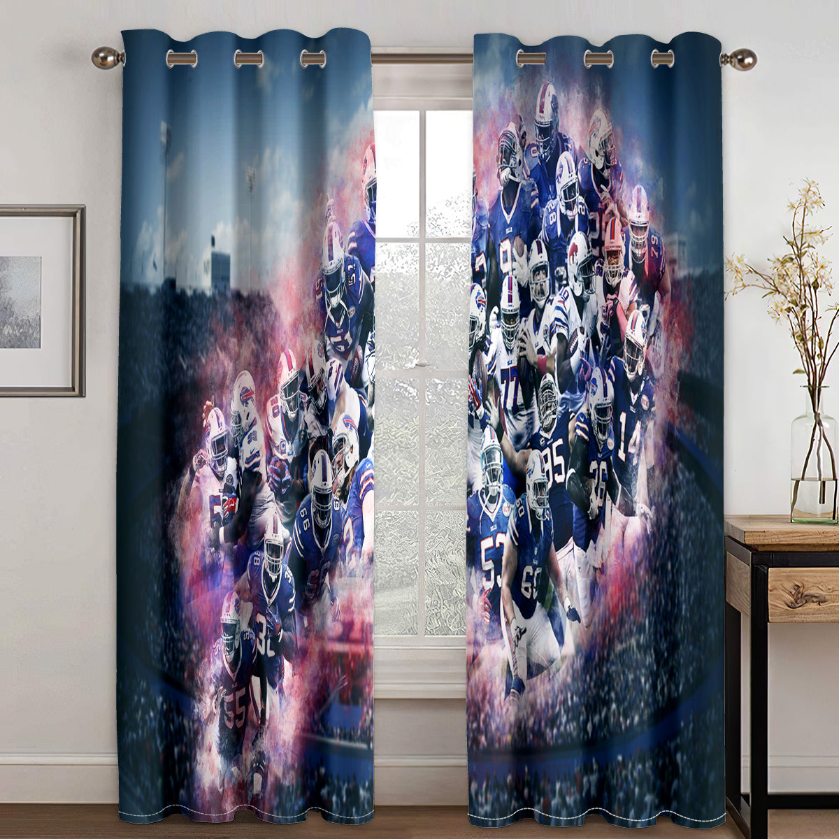 Buffalo Football League Bills Curtains Blackout Window Treatments Drapes Room Decor