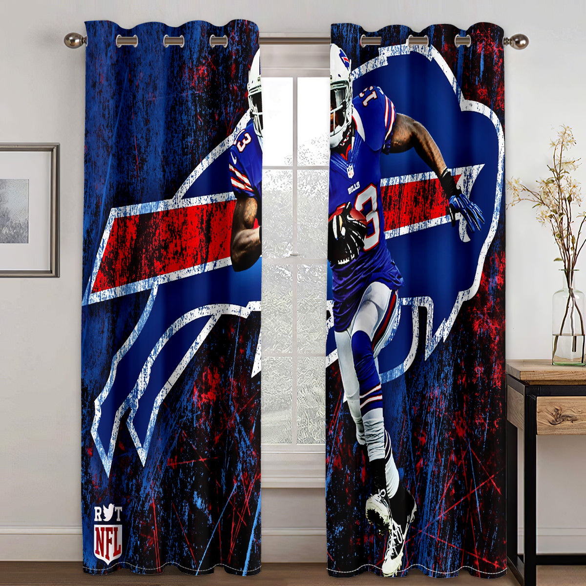 Buffalo Football League Bills Curtains Blackout Window Treatments Drapes Room Decor