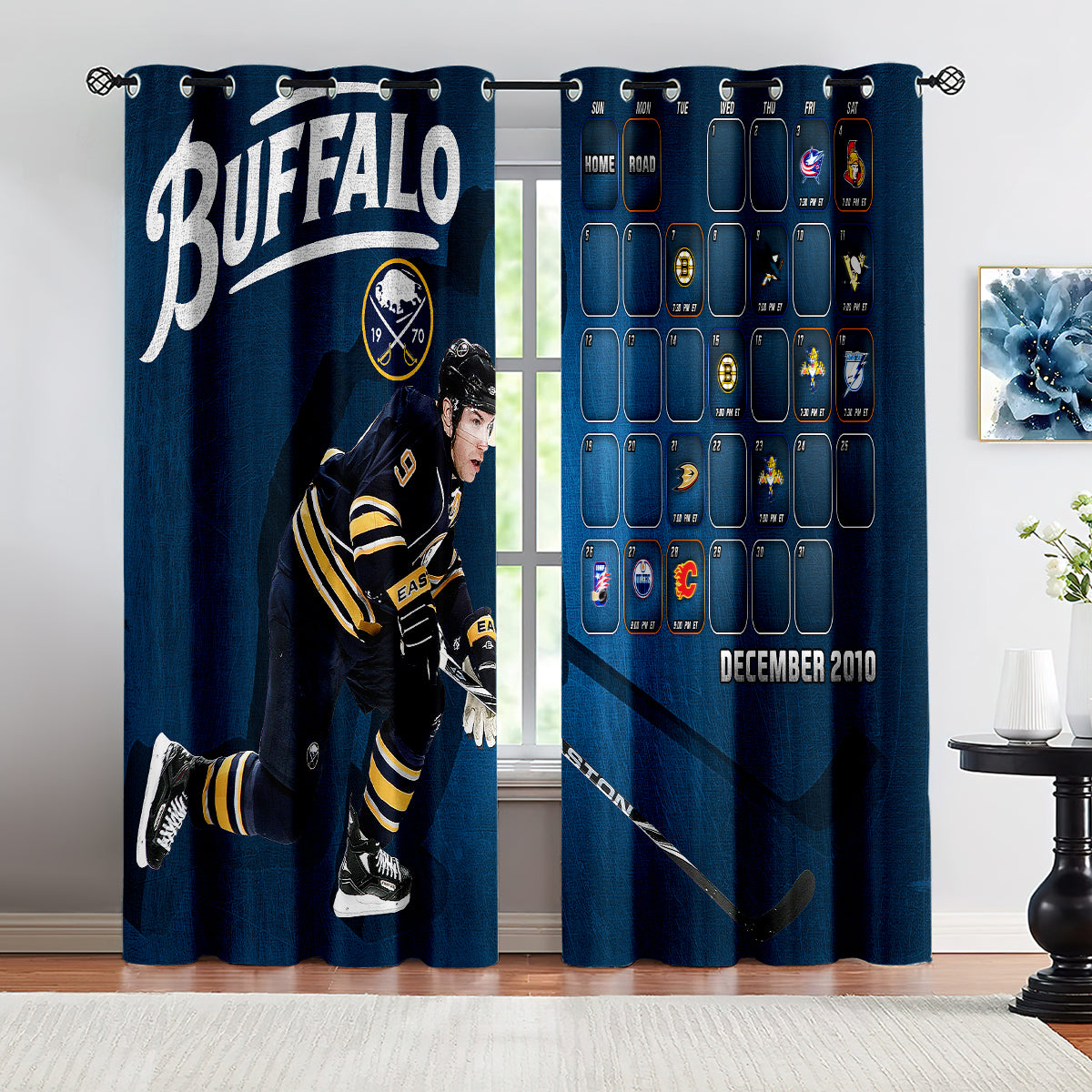 Buffalo Sabres Hockey League Blackout Curtains Drapes For Window Treatment Set