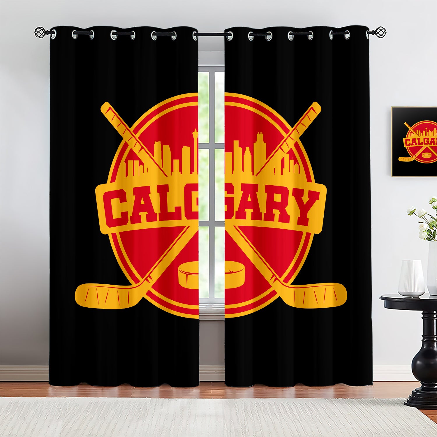 Calgary Flames Blackout Curtains Drapes For Window Treatment Set