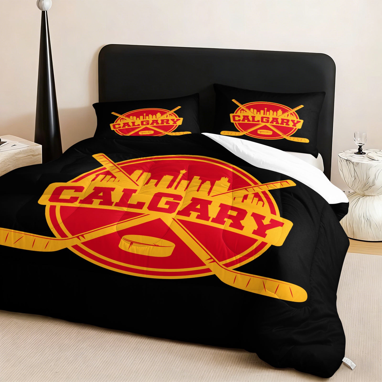 Calgary Flames Hockey League Comforter Pillowcase Sets Blanket All Season Reversible Quilted Duvet