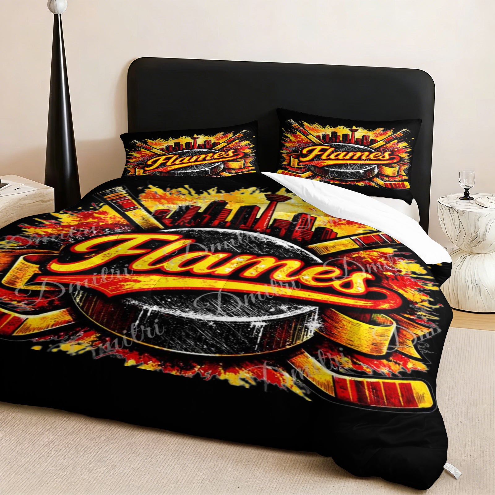 Calgary Flames Hockey League Comforter Pillowcase Sets Blanket All Season Reversible Quilted Duvet