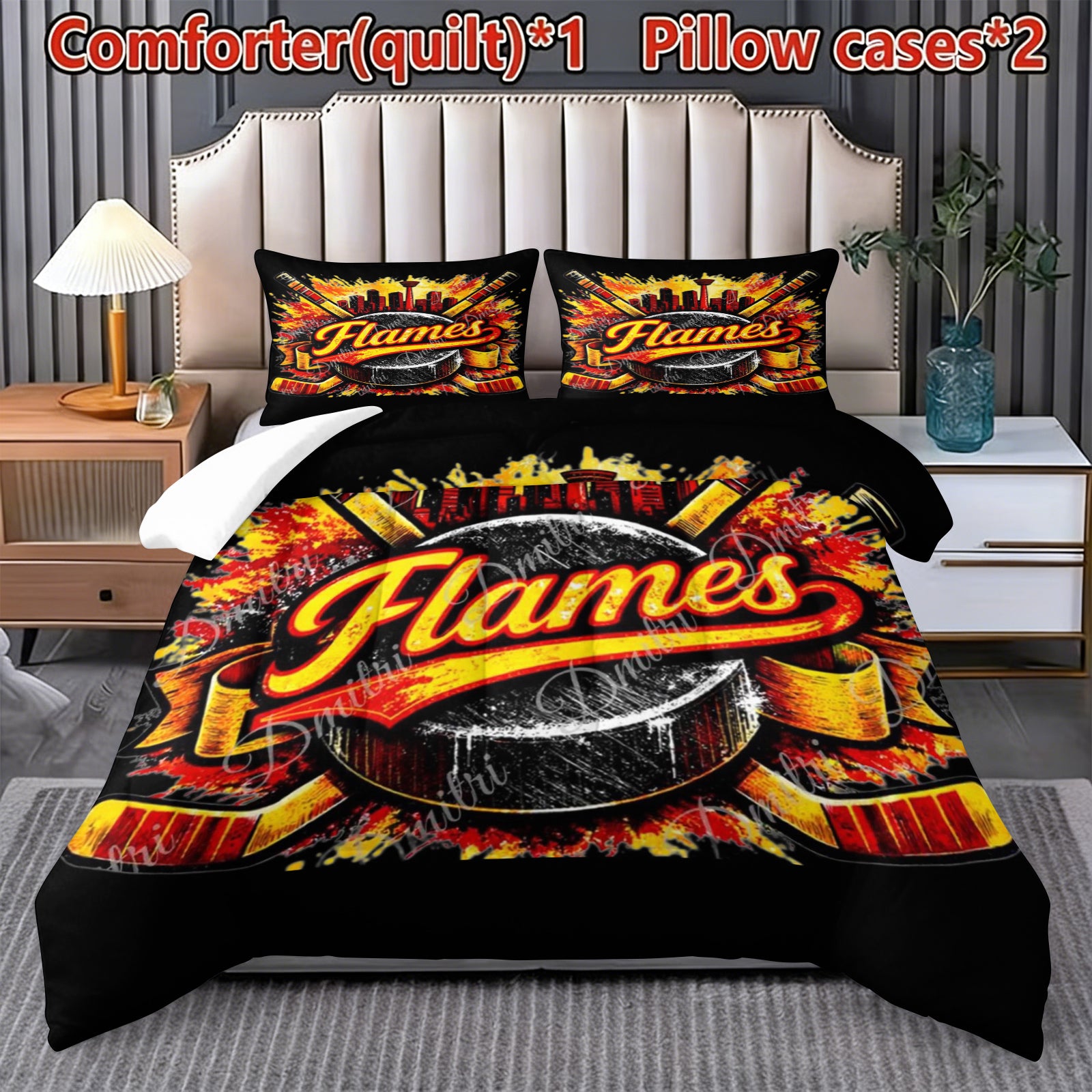 Calgary Flames Hockey League Comforter Pillowcase Sets Blanket All Season Reversible Quilted Duvet