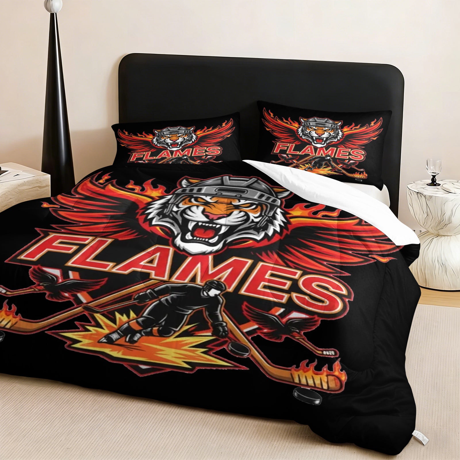 Calgary Flames Hockey League Comforter Pillowcase Sets Blanket All Season Reversible Quilted Duvet