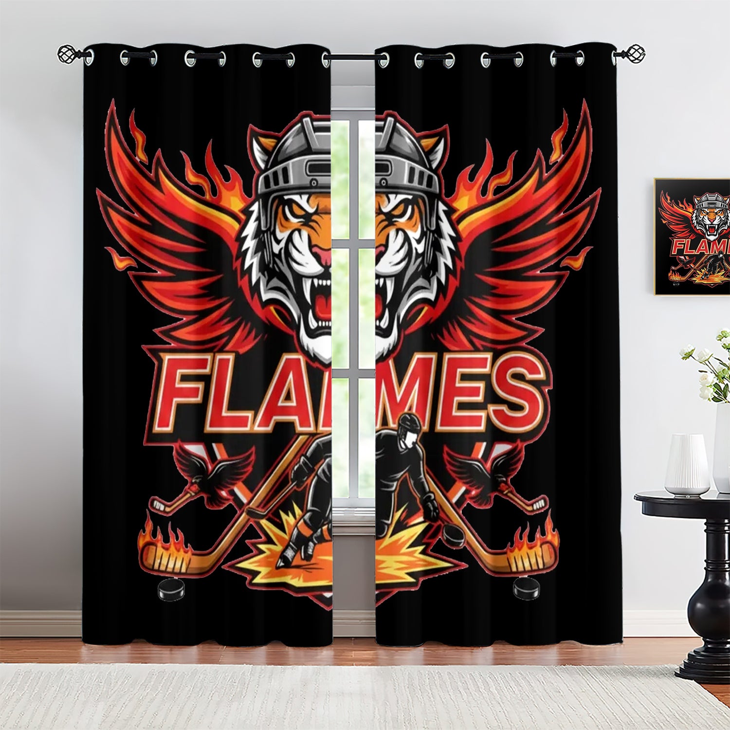 Calgary Flames Blackout Curtains Drapes For Window Treatment Set