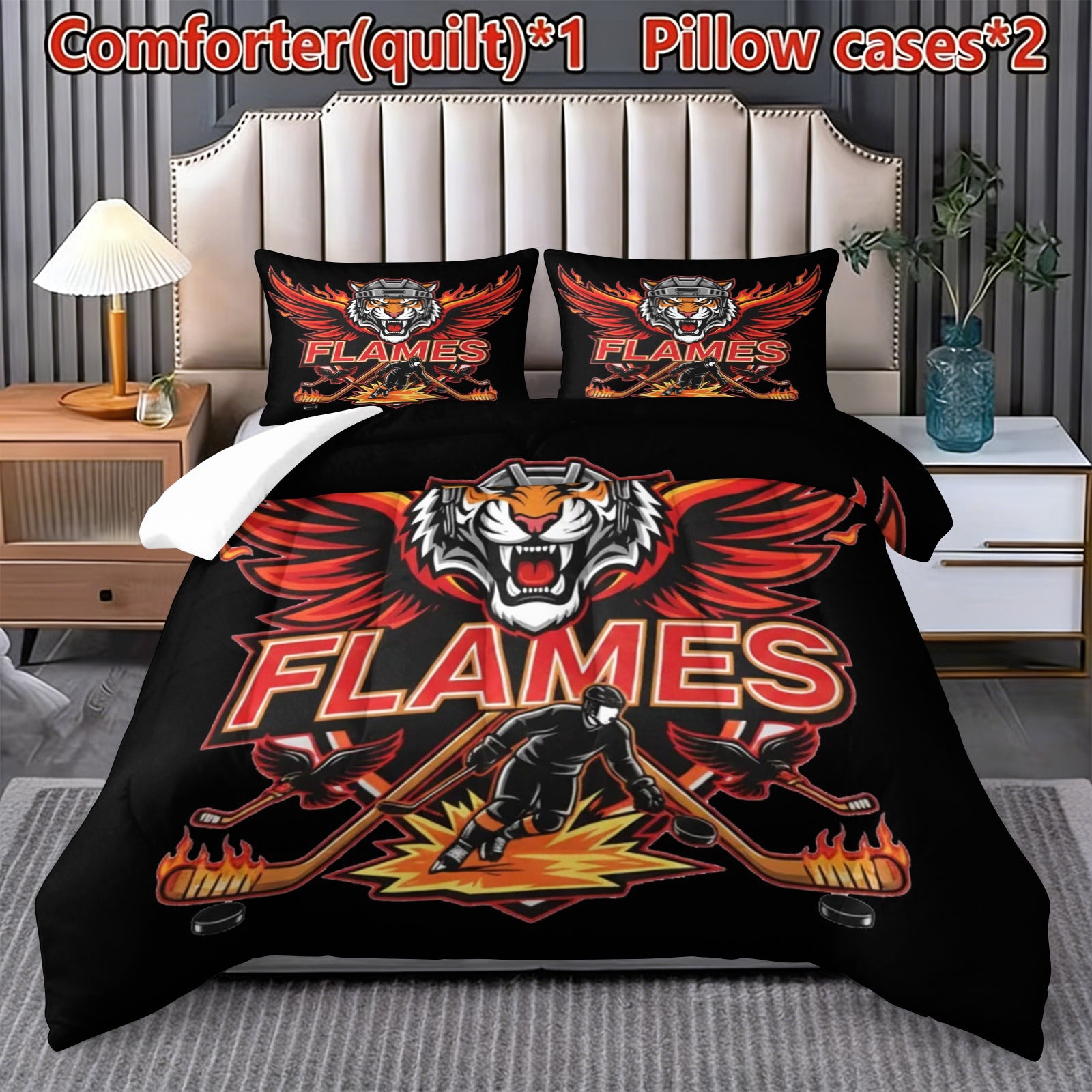 Calgary Flames Hockey League Comforter Pillowcase Sets Blanket All Season Reversible Quilted Duvet
