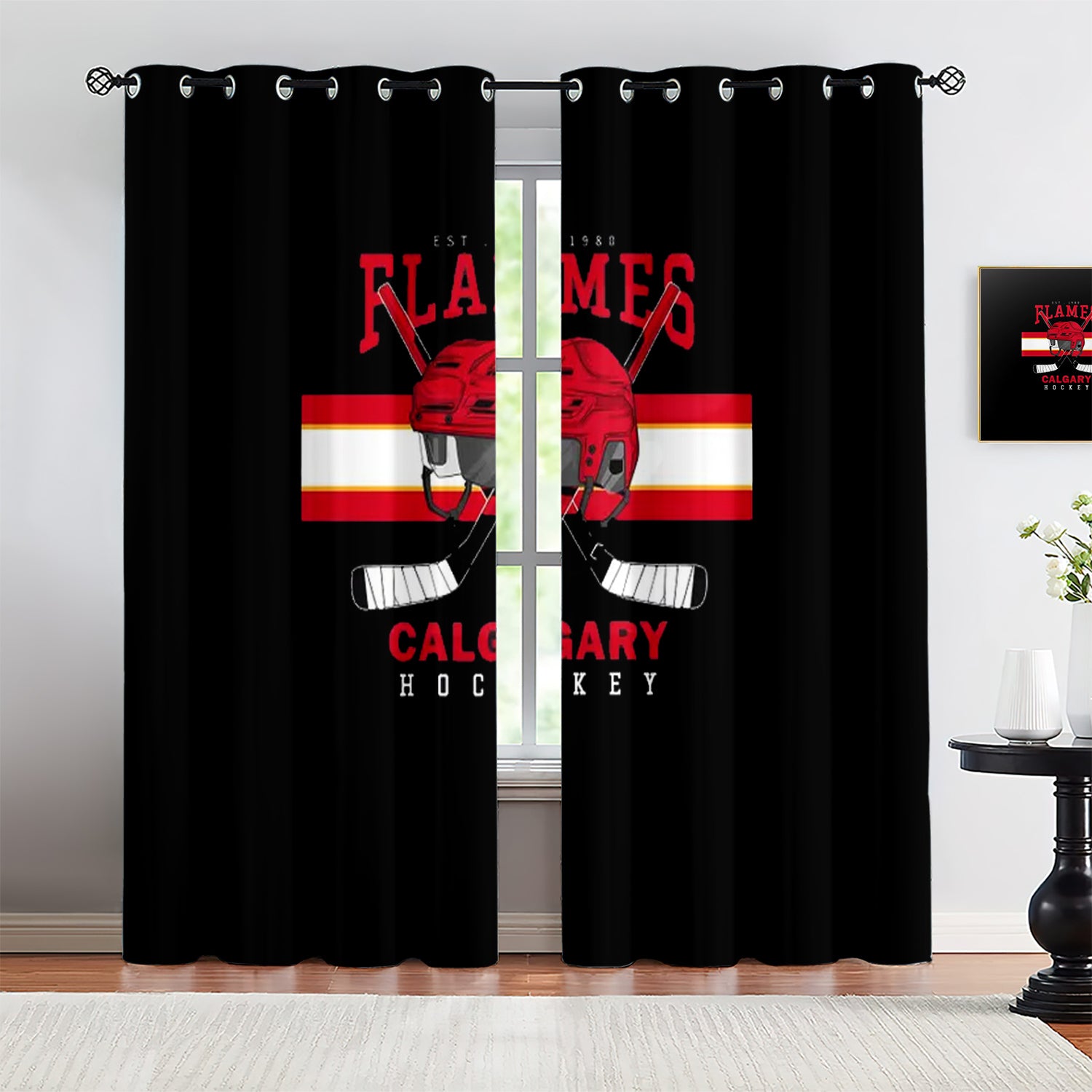Calgary Flames Blackout Curtains Drapes For Window Treatment Set