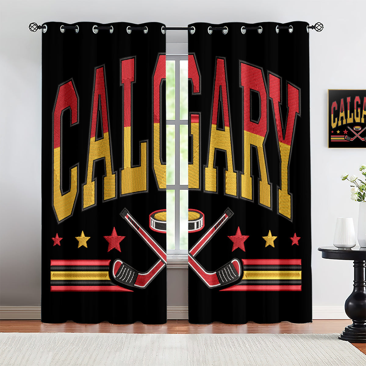 Calgary Flames Blackout Curtains Drapes For Window Treatment Set