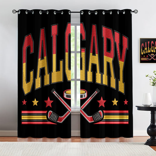 Calgary Flames Blackout Curtains Drapes For Window Treatment Set 1500