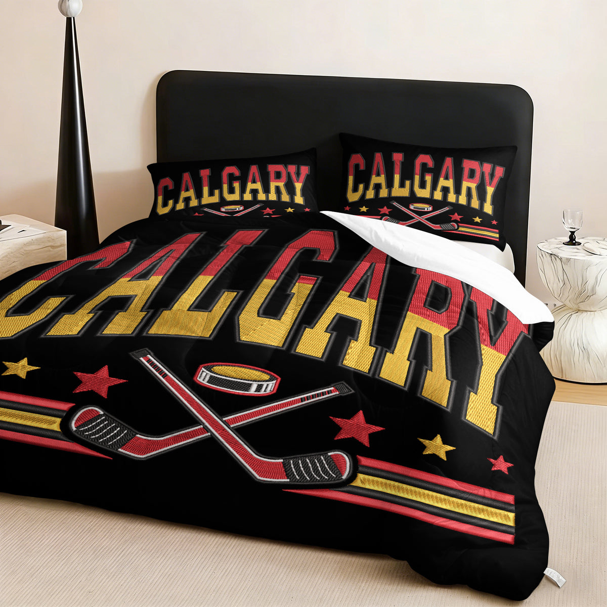 Calgary Flames Hockey League Comforter Pillowcase Sets Blanket All Season Reversible Quilted Duvet