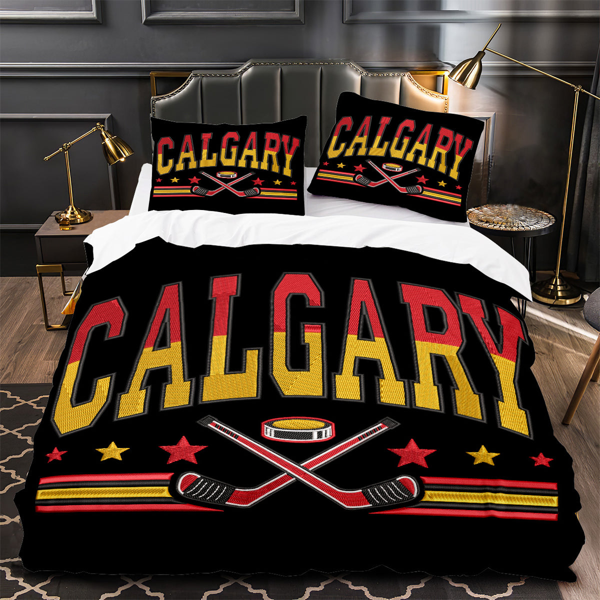 Calgary Flames Hockey Duvet Cover Quilt Case Pillowcase Bedding Set Without Filler
