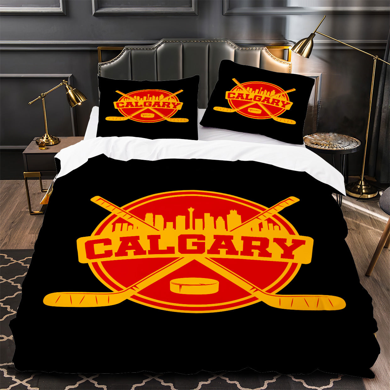 Calgary Flames Hockey Duvet Cover Quilt Case Pillowcase Bedding Set Without Filler