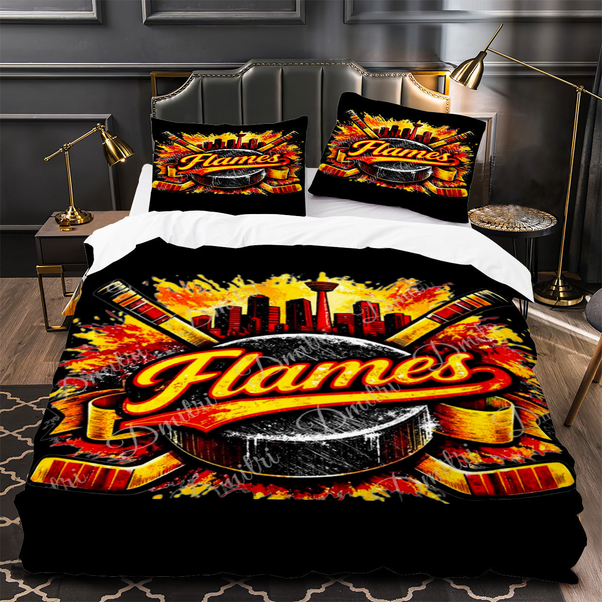 Calgary Flames Hockey Duvet Cover Quilt Case Pillowcase Bedding Set Without Filler